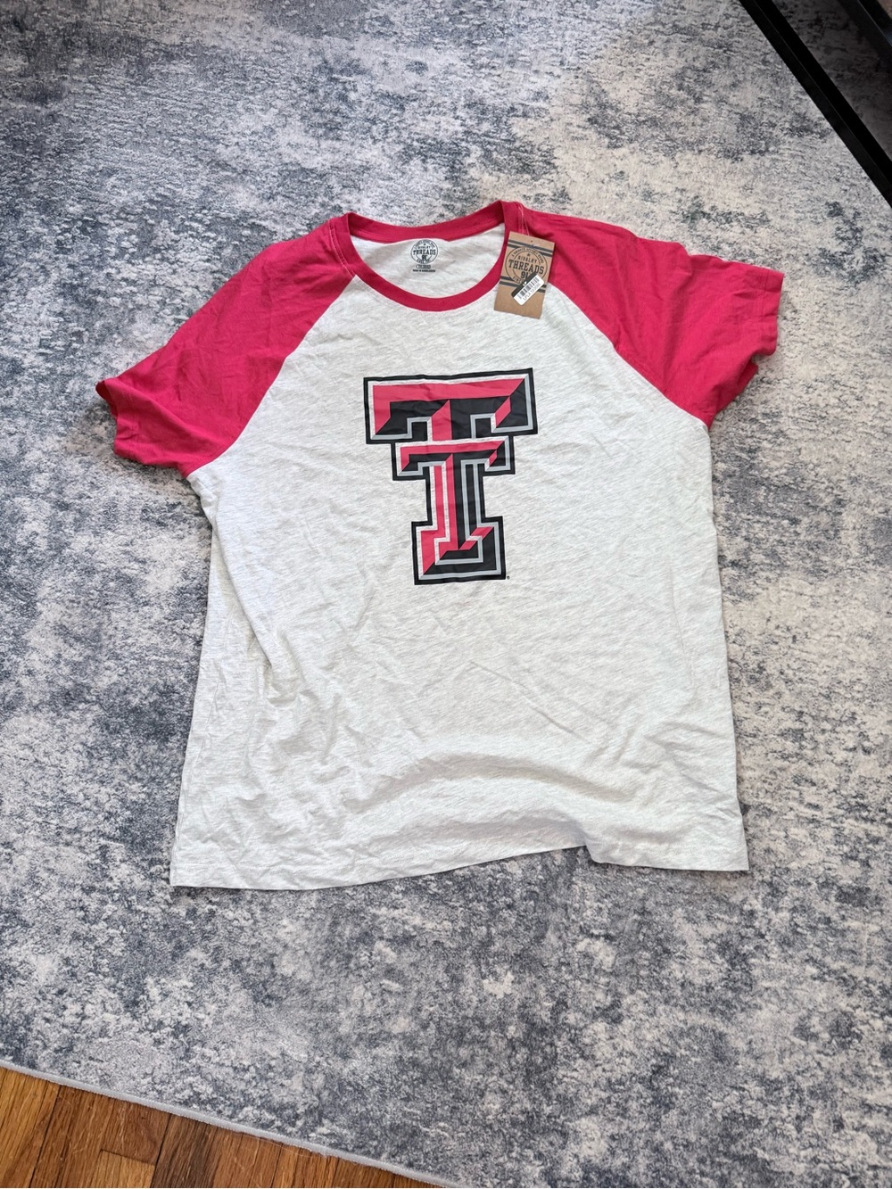 Rivalry Threads White Tee with Red Raglan Sleeves and Center Graphic T